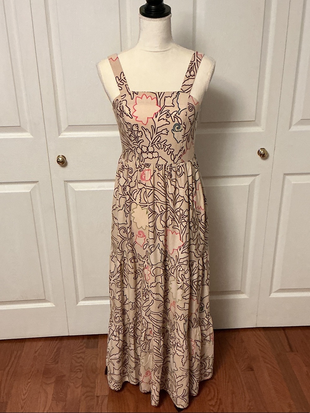 Knox Rose Beige Maxi Dress with Pink and Black Floral Print